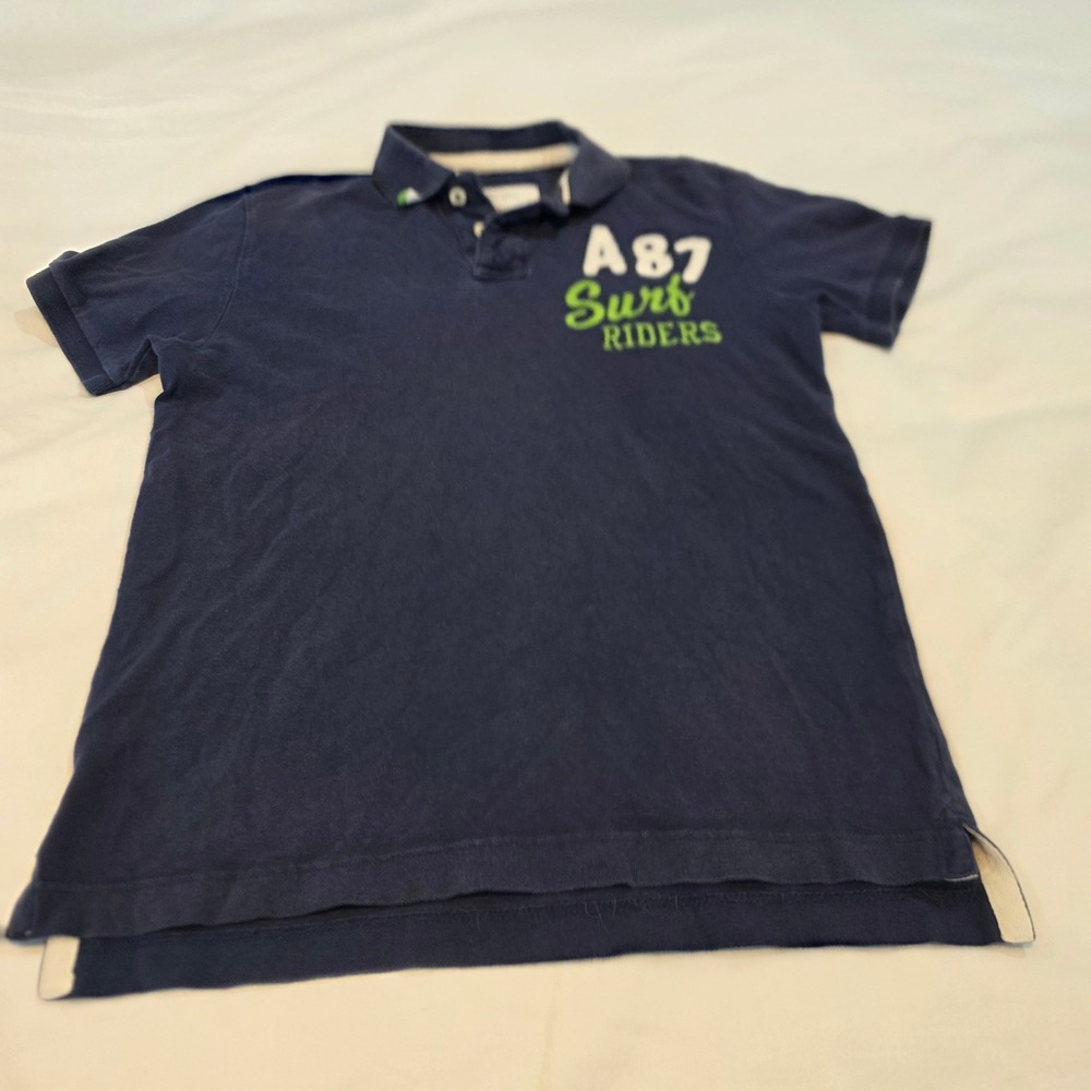 Aeropostale Polo Shirt Men Medium Navy Blue Excellent A87 Surf Riders Graphic
